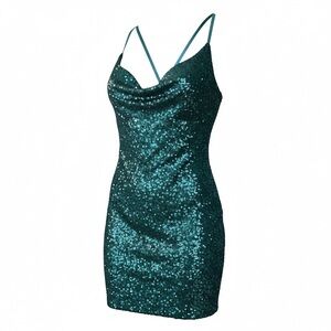 Fashion Nova Sparkling Teal Mini Dress